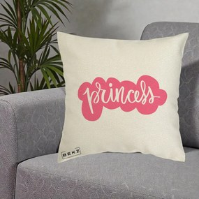 Perna Decorativa Princess Text Roz, 40x40 cm, Ecru, Husa Detasabila, Perna Inclusa, BEKZ®