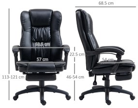 Vinsetto Scaun Birou cu Masaj, Înclinare, Piele Artificială, Negru, 68.5x68.5x119-127cm, Confort Sporit | Aosom Romania