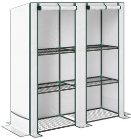 Outsunny Mini-Seră cu raft de 3 nivele, husă de plastic, rezistentă la UV, portabilă, cu ușă ruletabilă, 144 x 48 x 152 cm, Alb | Aosom Romania