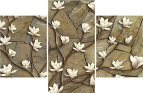 Tablou - Magnolii albe pe zidărie de piatră (90x60 cm)