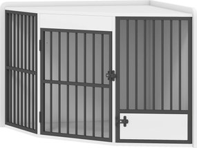 PawHut Cușcă pentru câini, box de odihnă pentru câini mici și medii, cutie pentru animale de companie, ușă pentru hrănire, MDF, metal, Alb | Aosom Romania