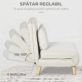 HOMCOM Fotoliu Pat Individual 2 în 1 cu Spătar Reglabil pe 6 Nivele și Pernă, Canapea Pat Individuală, 72x78x79 cm, Bej | Aosom Romania