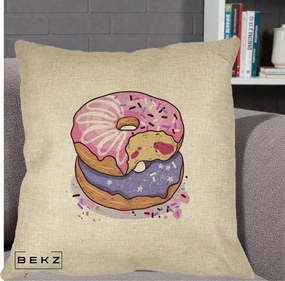 Perna Decorativa Donuts Roz si Mov, 40x40 cm, Crem, Husa Detasabila, Perna Inclusa, BEKZ®