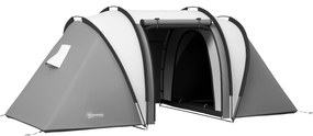 Outsunny Cort de camping familial 4-5 persoane cu 2 camere 3 ferestre, sac de transport, impermeabil, dim. 450L x 220l x 180Hcm | Aosom Romania