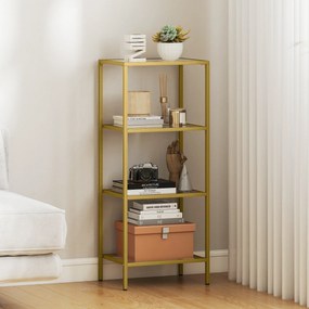 HOMCOM Unitate de Rafturi cu 4 Nivele, Raft de Sticlă, Raft de Stocare Vertical pentru Sufragerie, Birou Acasă, Dormitor, Baie, Tonuri de Aur | Aosom Romania