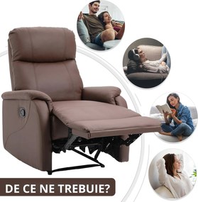 Fotoliu Relax Manual cu Spatar Rabatabil si Taburet din Piele Sintetica Maro HOMCOM | Aosom Romania