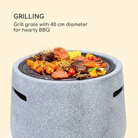 Evora, vatră, Ø 45 cm, grătar, piatră artificială, oțel, piatră neagră / imitație