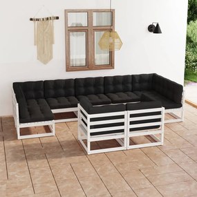 3077255 vidaXL Set mobilier grădină cu perne, 9 piese, lemn masiv de pin alb