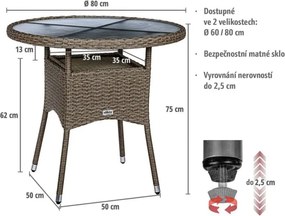 STILISTA Masă din polirattan, 80 x 80 x 75 cm, gri