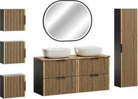 Set mobilier baie 120 cm 10 piese Comad Xilo stejar Wotan si gri piatra