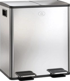 HOMCOM Coș de Gunoi cu 2 Compartimente de 20L cu Pedală, Coș de Gunoi cu 2 Capace Silențioase, 45,8x36x51,6 cm, Argintiu | Aosom Romania