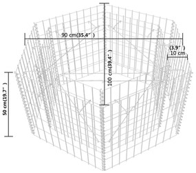 Strat inaltat gabion hexagonal, 100 x 90 x 50 cm 1, Argintiu, 100 x 90 x 50 cm