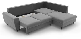 Colțar gri deschis extensibil, cu spațiu de depozitare cu tapițerie din catifea (cu colț pe partea dreaptă-în formă de ”L”) Kyoto – Cosmopolitan Design