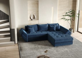 Colțar extensibil dumonde cu ladă de depozitare si sezut confortabil din spuma high-density, Loana Zoom Blue II 270x185 cm