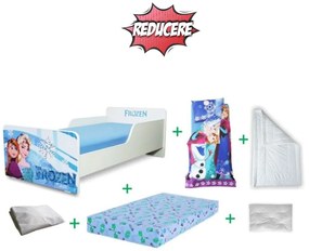 Pachet Complet Pat Start Frozen fete 2-12 ani include saltea Norisor de 12 cm cu lana, husa, lenjerie, perna si pilota
