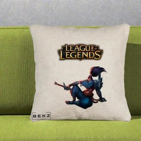Perna Personalizata League of Legends Yasuo, 40x40 cm, Bej Canapea, Husa Detasabila, Perna Inclusa, BEKZ®