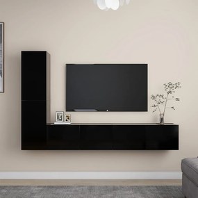 3078779 vidaXL Set dulapuri TV, 4 buc., negru, lemn prelucrat