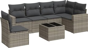 vidaXL Set canapele de grădină, 7 piese, cu perne, gri, poliratan