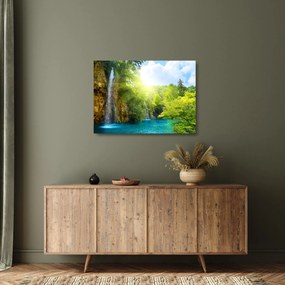 Tablou pe sticlă - cascadele în djunglă (70x50 cm)