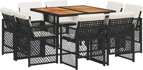 vidaXL Set mobilier de grădină cu perne, 9 piese, negru, poliratan