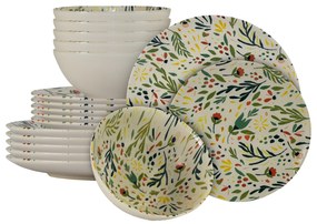Delicatețe Florală: Colecție Vintage cu set de masă pentru 6 persoane de 18 piese cu bol