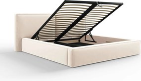 Pat tapitat cu tablie si lada depozitare, Jodie, Micadoni Home, BL, 180x200 cm, catifea, bej deschis