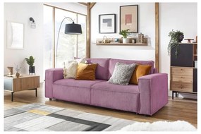 Canapea roz extensibilă cu tapițerie din catifea reiată 245 cm Nihad – Bobochic Paris