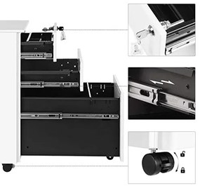 Corp mobil pentru birou / rollbox, 45 x 30 x 60 cm, metal, alb, Songmics