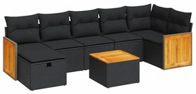 3326045 vidaXL Set mobilier de grădină cu perne, 8 piese, negru, poliratan