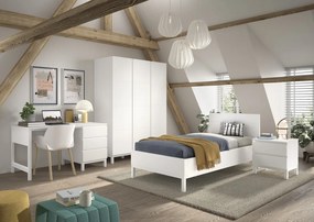Set Complet Mobilier Cameră Copii Eva: Pat 90x200 cm, Noptieră, Dulap 3 Uși și Birou cu Sertare, Alb – Vipack