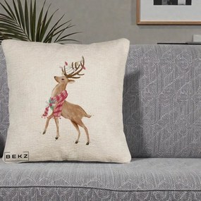 Perna Decorativa Renita cu Fular si Luminite, 40x40 cm, Bej Canapea, Husa Detasabila, Perna Inclusa, BEKZ®