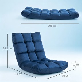 HOMCOM Fotoliu de Podea din Catifea cu Spătar Reclinabil până la 180° și Umplutură Groasă, 55x71x53.5cm, Albastru | Aosom Romania