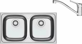 Set chiuveta bucatarie inox Franke Spark 78x43.5 cm cu 2 cuve fara picurator finisaj texturat plus baterie crom