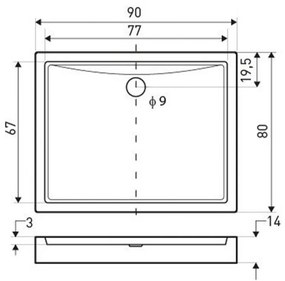 Cădiță de duș pătrată universală Victor, 90x80x14 cm