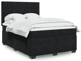 vidaXL Pat box spring cu saltea, negru, 140x190 cm, catifea