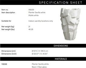 Ghiveci de flori LUX, Fibra de sticla, Alb, Sevilla