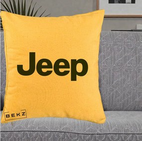 Perna Personalizata cu emblema Jeep, 40x40 cm, Galben, Husa Detasabila, Perna Inclusa, BEKZ®