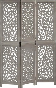 vidaXL Paravan cameră sculptat manual 3 panouri gri 120x165 cm mango