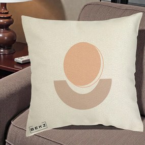 Perna Decorativa Geometric Boho Luna si Disc, 40x40 cm, Ecru, Husa Detasabila, Perna Inclusa, BEKZ®