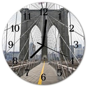 Ceas de perete din sticla rotund Podul Brooklyn Podul Brooklyn Gray