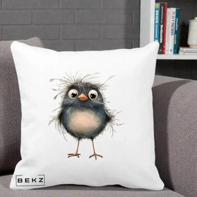 Perna Decorativa Pui Negru Zbarlit cu Pene Fine, 40x40 cm, Alba Mata, Husa Detasabila, Perna Inclusa, BEKZ®