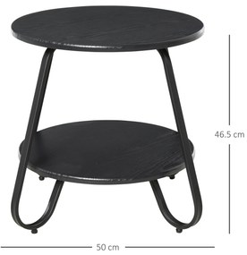 HOMCOM Masuta Rotunda, blat dublu, cadru din metal, pentru casa birou, negru, Φ50 x 46.5cm Rotunda blat metal negru