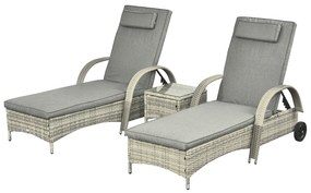 Outsunny Șezlong de grădină masă 3 piese Set de mobilier din Poliratan+Metal Gri | Aosom Romania