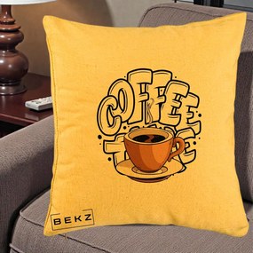 Perna Personalizata COFFEE cu Cana, 40x40 cm, Galben, Husa Detasabila, Perna Inclusa, BEKZ®