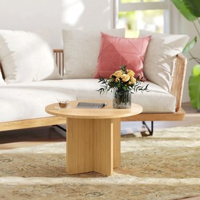 HOMCOM Masă de cafea rotundă, masă de living din bambus cu picior în cruce, natural | Aosom Romania