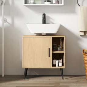 HOMCOM Mobilier sub chiuvetă baie cu ușă cu închidere progresivă și raft reglabil, 60 x 30 x 59,5 cm, stejar | Aosom Romania