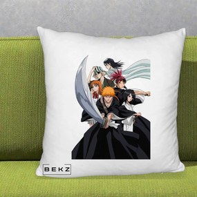 Perna Personalizata Bleach Grup Complet Ichigo si Prietenii, 40x40 cm, Alb Pufos, Husa Detasabila, Perna Inclusa, BEKZ®