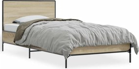 vidaXL Cadru de pat, stejar sonoma, 90x190 cm, lemn prelucrat și metal