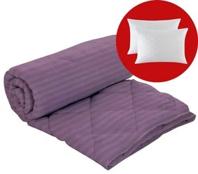 Set pilota iarna, umplutura lana, material damasc policoton, 180x210cm, matlasata, lila, Pucioasa cu 2 perne, matlasate, antialergice, 50x70cm, albe, Pucioasa