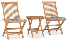 Set mobilier exterior pliabil cu perna, 3 piese, lemn masiv tec model gri carouri, 3